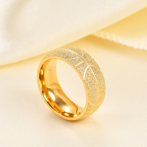 Stainless Steel Basketball Pattern <b>Ring</b> 8MM Frosted Gold Unisex Fashion Jewelry Gift - Product Image 3