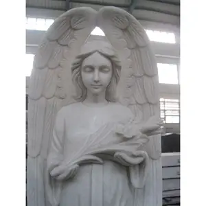 HZX India Black Granite Cemetery Angel Wing Statue Memorial Headstone Tombstone With Bench