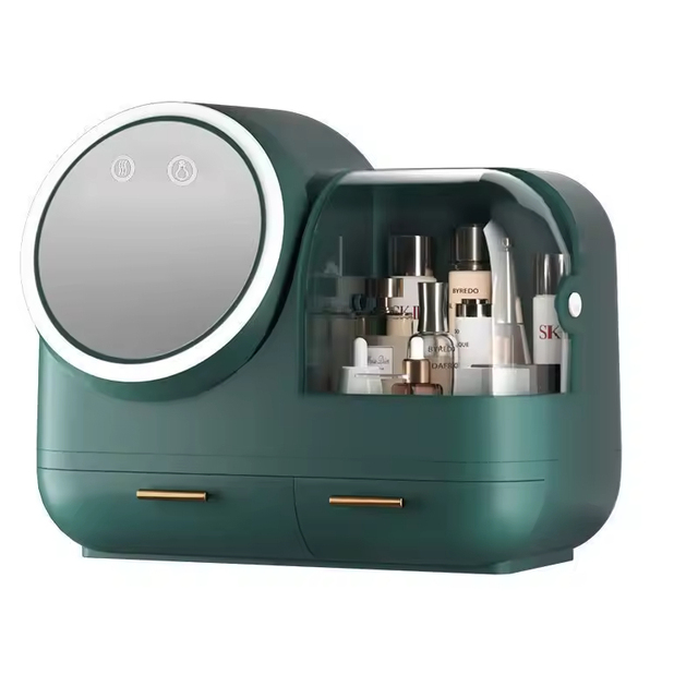 Home Plastic LED Makeup Box With Mirror Jewelry Storage Case Desktop Cosmetic Organizer Box