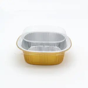定制食品包装650毫升方形铝箔制造商食品使用一次性带塑料盖的外卖食品容器