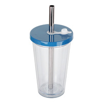 Gobelet en plastique réutilisable à double paroi de 500ml avec couvercle étanche et paille pour bouteilles d'eau à thé Boba