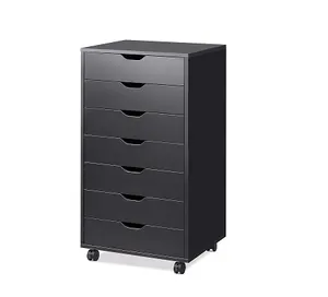 Dilun Customized 7-Drawer Chest, Wood Storage Dresser Cabinet with Wheels, Black