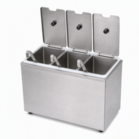 Distributeur de condiments à 3 compartiments, distributeur de sauces triple compartiment avec couvercles pour comptoir