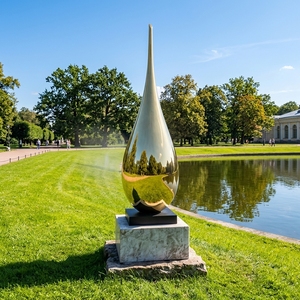 Sculpture Géante Personnalisée en Fibre de Verre en Forme de Goutte d'Eau, Statue Gouttelette en FRP Chromé pour Décoration de Paysage d'Atrium de Centre Commercial - Product Image 5