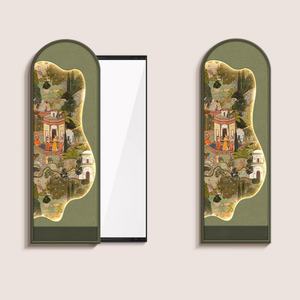 Espejo de pared decorativo estilo crema con textura floral, diseño oculto, arte mural extraíble, espejo LED para entrada, pintura de porcelana de cristal - Product Image 6