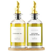 Ensemble de distributeurs d'huile d'olive et de sirop en verre scellé au liège, capacité de 350 ml, multi-usages, vinaigre, biscuits, design imprimé à l'écran