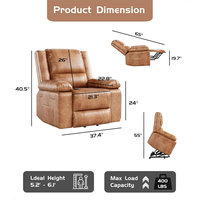 Canapé inclinable à dossier plat en cuir avec cadre en bois DOSTER, vente chaude, extra large, surdimensionné, avec massage chauffant, fauteuils surdimensionnés