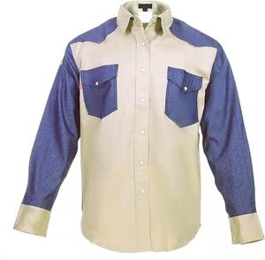 NFPA HRC 2 ملابس عمل آمنة من نغمتين قميص عمل غربي طويل الأكمام مقاوم للهب شعار مخصص - Product Image 4