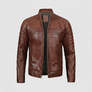 แจ็กเก็ตหนังแฟชั่นสำหรับผู้ชาย, แจ็กเก็ตหนังแฟชั่นผ้าให้ความอบอุ่นสำหรับฤดูหนาวทำสีพื้น - Product Image 2