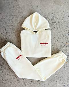 OEM Service Autumn 100% Cotton Heavyweight Oversize Causal Daily Wear Puff Print <strong>Women's</strong> <strong>White</strong> <strong>Hoodie</strong> and Sweatpants Set - Product Image 1