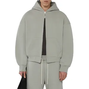 OEM biểu tượng tùy chỉnh Heavyweight Zip Up hoodie 500gsm Drop Shoulder oversized Mens đôi Zip Up Hoodie