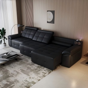 โซฟาหนัง PU สีดำทรงตัวแอลแบบทันสมัย พร้อมพนักพิงแบบ Tufted และที่วางแขนบุนวม สำหรับห้องนั่งเล่น - Product Image 6
