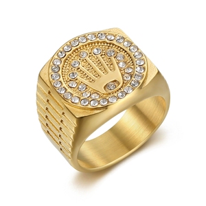 Anillo de corona HIPHOP antideslustre Europeo Americano de lujo para hombres Anillo de acero inoxidable PVC Gold Diamond Crown para hombres - Product Image 2
