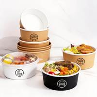 Mangkuk Salad Kertas Kraft Sekali Pakai Grosir, Dinding Tunggal, Food Grade, 500ml-1500ml untuk Sushi, Snack, Nasi, Katering, dan Takeaway