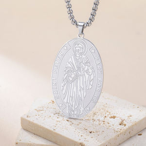 Collar Vintage con colgante de estatua de San Pedro, collar de San Pedro ovalado de acero inoxidable, amuleto de joyería chapado en oro para hombres - Product Image 4