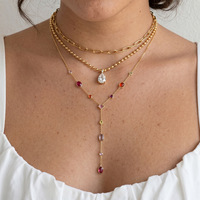 Collier Y en zircon 5A coloré, chaîne de luxe en acier inoxydable, anti-ternissement, pour femme, usage quotidien et accessoire de fête – Vente chaude