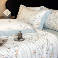 Parure de lit de luxe 300TC pour l'été, ensemble quatre pièces, double face, en soie glacée, fibres antibactériennes, lavable en machine, fine et moderne