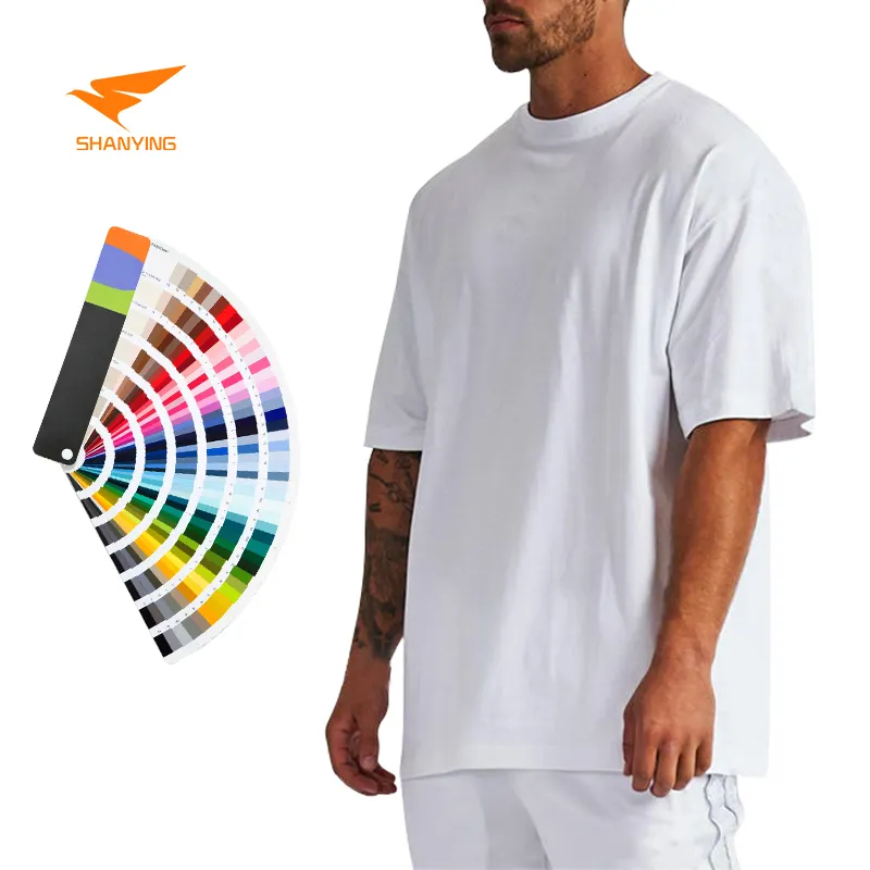 Kaus Bahu Jatuh Vintage Polos Putih Kosong 100% Katun Kasual Kaus Berat Berat Logo Kustom Kaus Ukuran Besar Pria