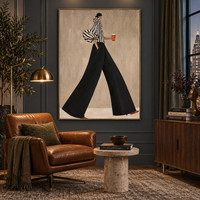 Tableau mural moderne en toile pour femme, motif rayures noires et blanches, peinture de dame au café, pour salon, hôtel, bureau, boutique, décoration