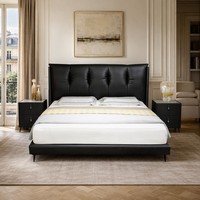 Lit Double Européen de Luxe en Bois Massif, Écologique et Durable, Rembourré, pour Hôtel, Villa, Chambre Principale - Vente en Gros