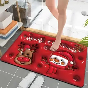 浴室防滑圣诞快乐3D数码印花吸水硅藻浴垫