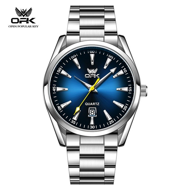 OPK 6088 Classic Round Original Quartz Movement Watch Premium Steel Strap Luminous Fashion Waterproof Simple Watch for Men