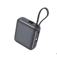 Power Bank Tipe C 10000mAh Baterai Polimer dengan Kabel Terintegrasi 22.5W, Mini Portable Power Station untuk Ponsel