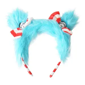 Halloween Cat in The Hat Headband Drr Seuss Red White with Blue Fur for Halloween Costume Accessories