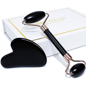 Benutzer definierte Logo-Kosmetik Original Stone Roller Jade Massage gerät Black Obsidian Facial Jade Roller und Gua Sha für Gesicht - Product Image 1