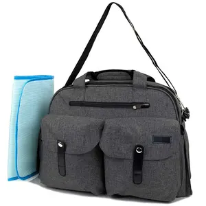 Gray Large Diaper Maternity Baby Messenger Bag with Shoulder Strap |Changing Mat |Insulated Pockets |Stroller Straps For Mom Dad