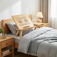 Bureau d'ordinateur portable simple et moderne en bambou, pliable et réglable à un seul niveau, avec tiroir et ventilateur, idéal pour dortoir, étude et utilisation au chevet.