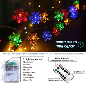 Navidad copo de nieve luz 3M 20LED batería operado cadena remoto 8 modos temporizador impermeable colgante fiesta árbol decoración hecha de plástico - Product Image 4