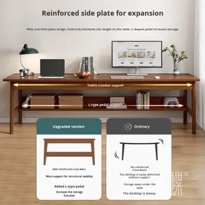 Tavolo da studio di grandi dimensioni con semplice gamba in legno massiccio E2928 scrivania lunga a parete in stile retrò cinese moderno - Product Image 3