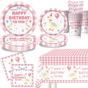 Décorations de fête d'anniversaire <span class=keywords><strong>pour</strong></span> bébé sur le thème du rose, assiettes en papier, papier de soie, set de nappes <span class=keywords><strong>pour</strong></span> accessoires de fête - Product Image 1