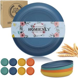 Ensemble de 6 assiettes personnalisées en paille de blé incassable et plastique recyclé, écologiques, pour desserts et repas, idéales pour hôtels, cuisines et maisons. - Product Image 1