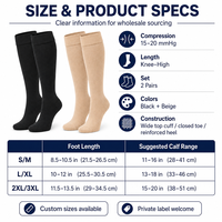 Calcetines de compresión hasta la rodilla para pantorrillas anchas 15-20 mmHg, fáciles de poner, juego de 2 pares, logotipo personalizado, OEM, ODM, venta al por mayor