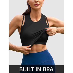 FOXA Camiseta sin mangas corta para yoga para mujer con sujetador incorporado, top deportivo elástico transpirable que absorbe el sudor - Product Image 4