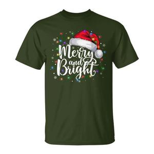 T-shirt de Noël avec lumières de Noël joyeuses et brillantes, chapeau du Père Noël, pour les fêtes de Noël - Product Image 1