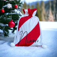 Sacs de Noël personnalisés à rayures avec pompons, en toile, grand sac de Noël, sac cadeau de Noël pour enfants, sac de Noël à rayures avec pompons