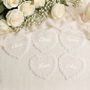 Custom Heart-Shaped Polyester Lace Thermal Transfer Printed <b>Wedding</b> Place <b>Cards</b> Personalized Reusable <b>Name</b> <b>Cards</b> Romantic Table - Product Image 5