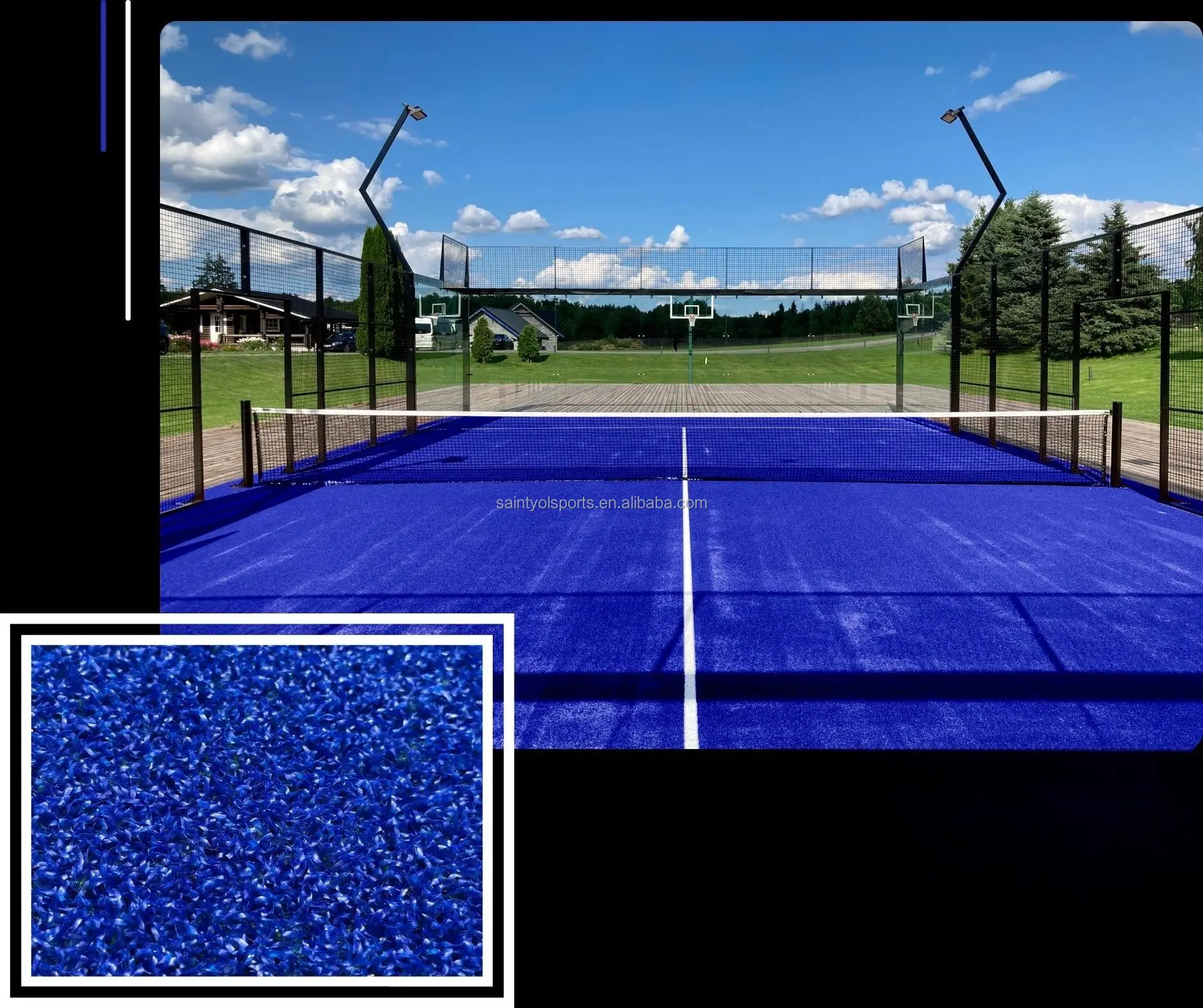 맞춤형 블루 12mm 인조 잔디 야외 실내 패들 테니스 코트 롤 패들 테니스 피치 패키지