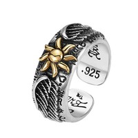 Vente en gros, Meilleure vente : Bague ouverte pour homme, style punk, motif tournesol et aile, design vintage et original, design graffiti, design de niche