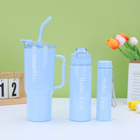 Lot de 3 Bouteilles d'Eau en Gros avec Couvercle et Paille – Gourdes Portables en Plastique avec Poignée