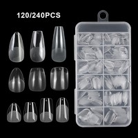 ZHI JIA 120 Uñas Postizas de Gel Suave Transparente con Cobertura Completa, en Forma de Almendra, Ataúd, Cuadradas y Multiformas, Puntas de Uñas de ABS en Caja