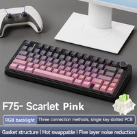 Clavier AULA F75 75% versions double-shot PBT Cherry Keycaps dégradé rose/bleu/noir latéral semi-transparent rétroéclairé RGB