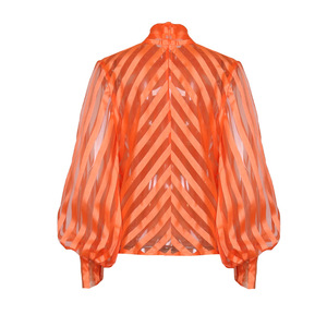 2020 Mùa Xuân Mới Phong Cách Thời Trang Xã Hội Quần Áo Phụ Nữ Chất Lượng Cao Lưới Sọc Trong Suốt Áo Phụ Nữ Phụ Nữ Hàng Đầu Phun Tay Áo - Product Image 4