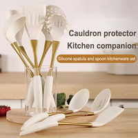 Peralatan Masak Silikon Gagang Baja Tahan Karat Warna Emas Konstruksi Tahan Lama Aman untuk Suhu Tinggi Dilengkapi Lubang Gantung Spatula Anti Lengket