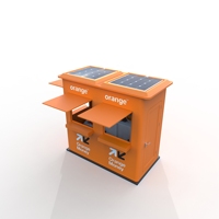 Kiosque de vente solaire modulaire pour le marché africain Système de point de vente Réfrigérateur Station de charge Cabine en fibre de verre Propriétaires de magasins Orange FLOWVISUAL