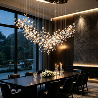 Lampu Kristal LED Mewah Modern Panjang Custom Pabrik, Lampu Gantung LED untuk Ruang Makan