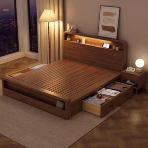 Lit <span class=keywords><strong>king</strong></span> size en bois massif avec lit de rangement au design moderne, doté de caractéristiques écologiques et d'économie d'espace - Product Image 2